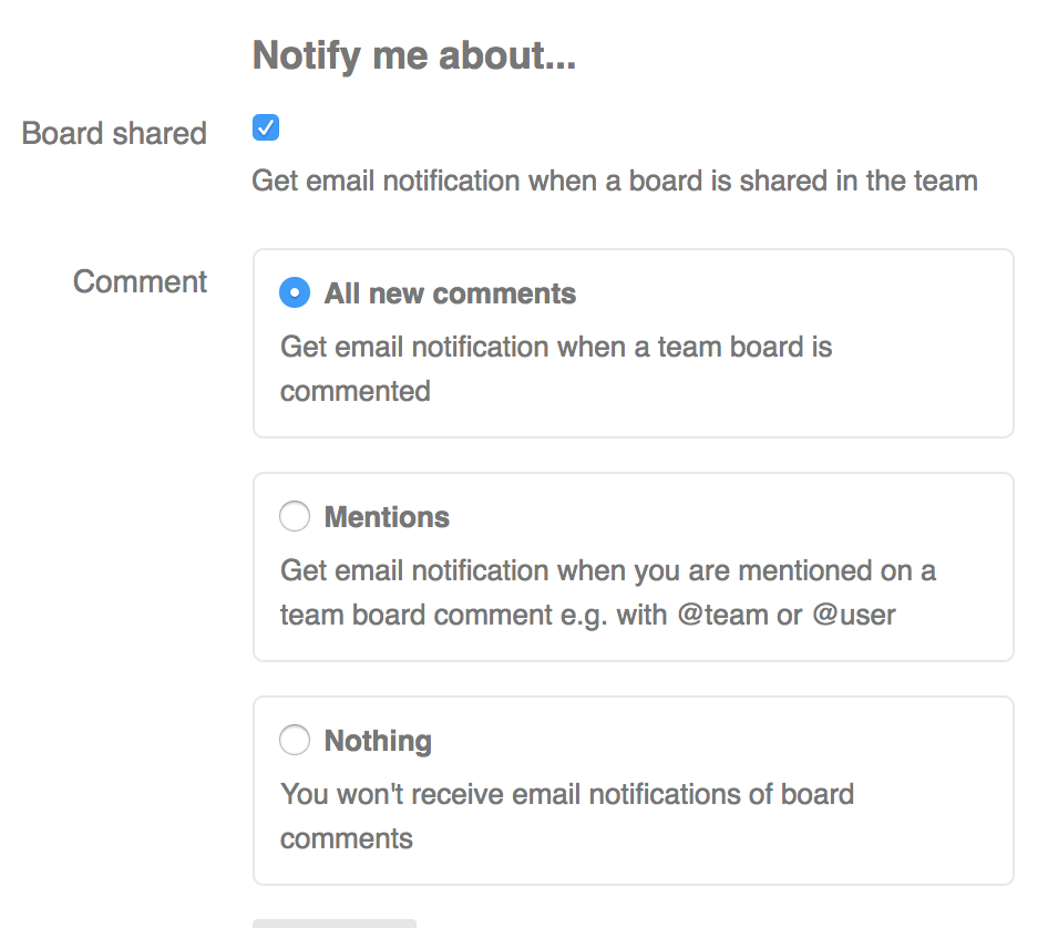 Sketchboard Notification Settings for a user
