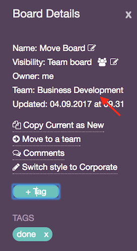Verify the team that board belongs to