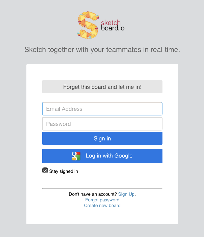 Sketchboard PWA Login Screen